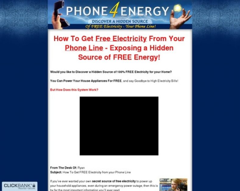 Phone 4 Energy - Discover a Hidden Source of Free Electricity - Your Phone Line!