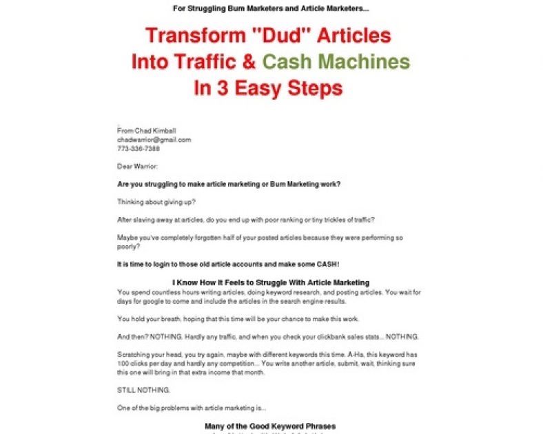 >For Struggling Bum Marketers and Article Marketers… Article Steroids