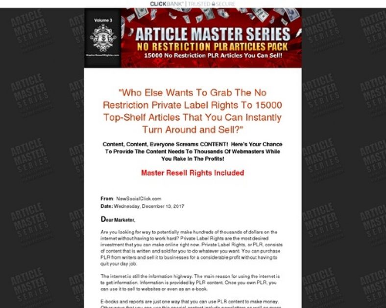 Article Master Series :: 15000 No Restriction PLR Articles Pack