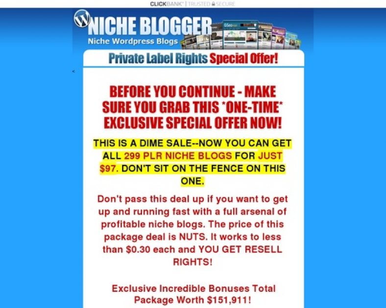 The Niche Blog Pack – 299 Niche PLR WordPress Blogs With Content